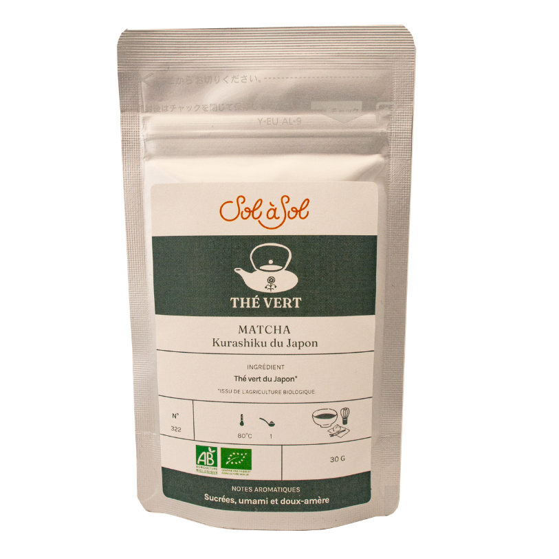 sachet de 30g de thé matcha Kurashiku du Japon de Sol à Sol