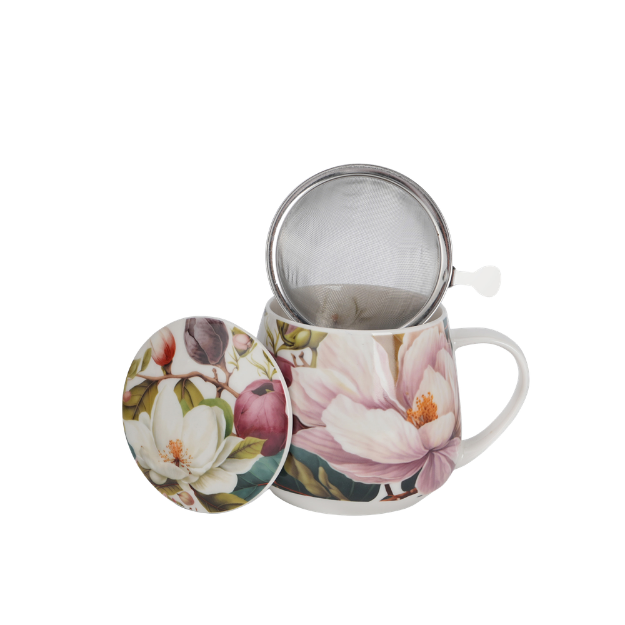 Tasse "Magnolias" 43cl, avec filtre inox