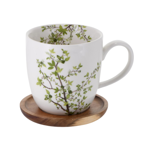 Natura Grande tasse 35cl porcelaine, coupelle en bois