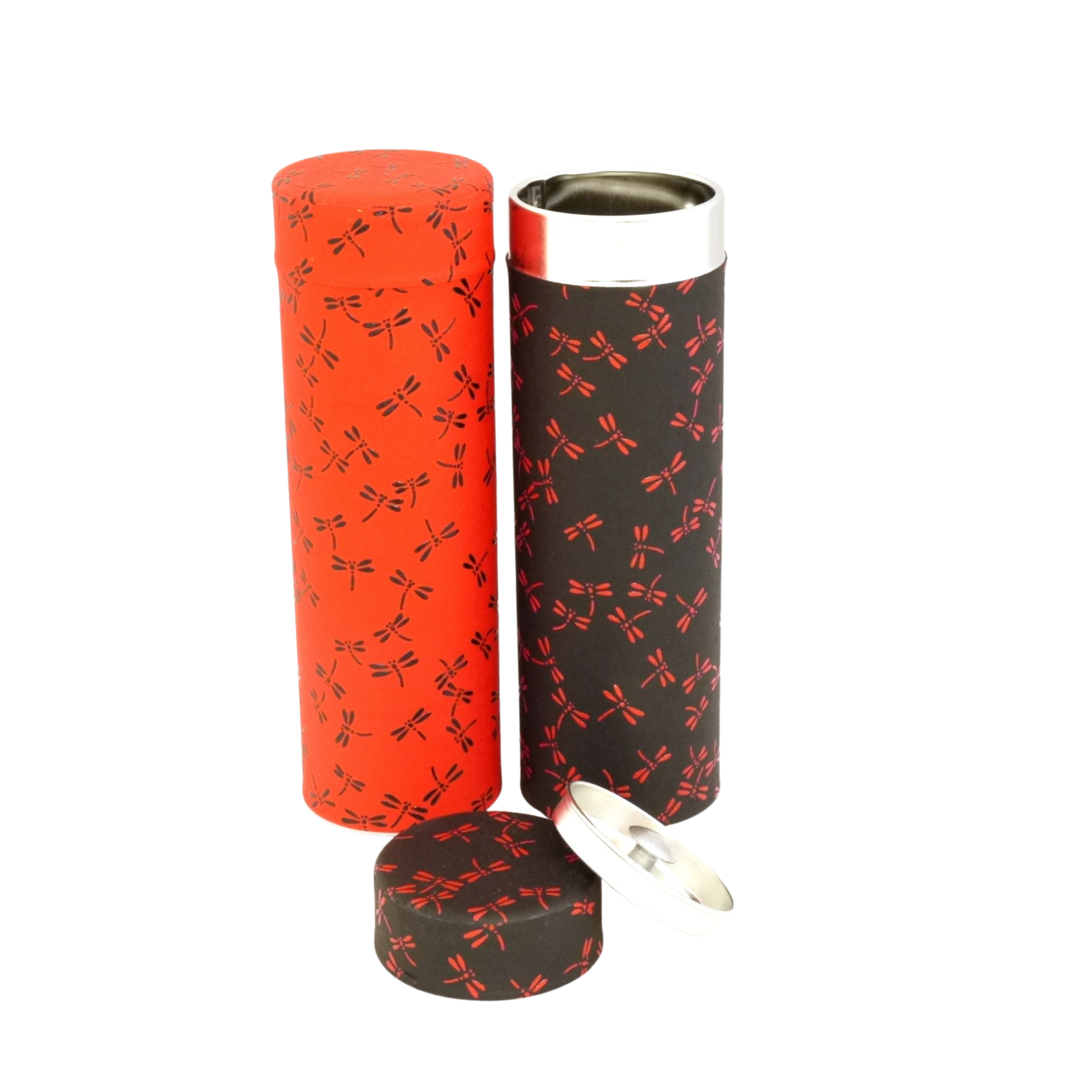 Duo de boîtes rouge et noire avec des papillons