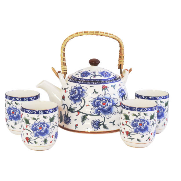 Théière en céramique 4 tasses avec des fleurs bleues
