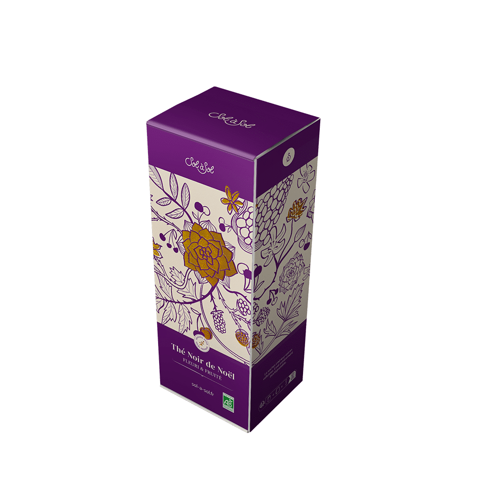 Jolie Boite violette et dorée de 70g de Thé noir de Noël