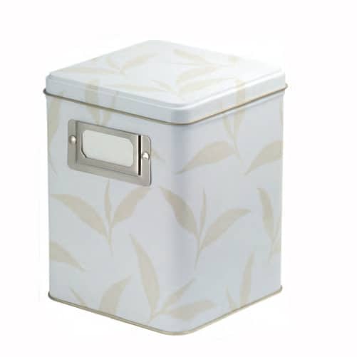 boite à thé blanche décor feuilles