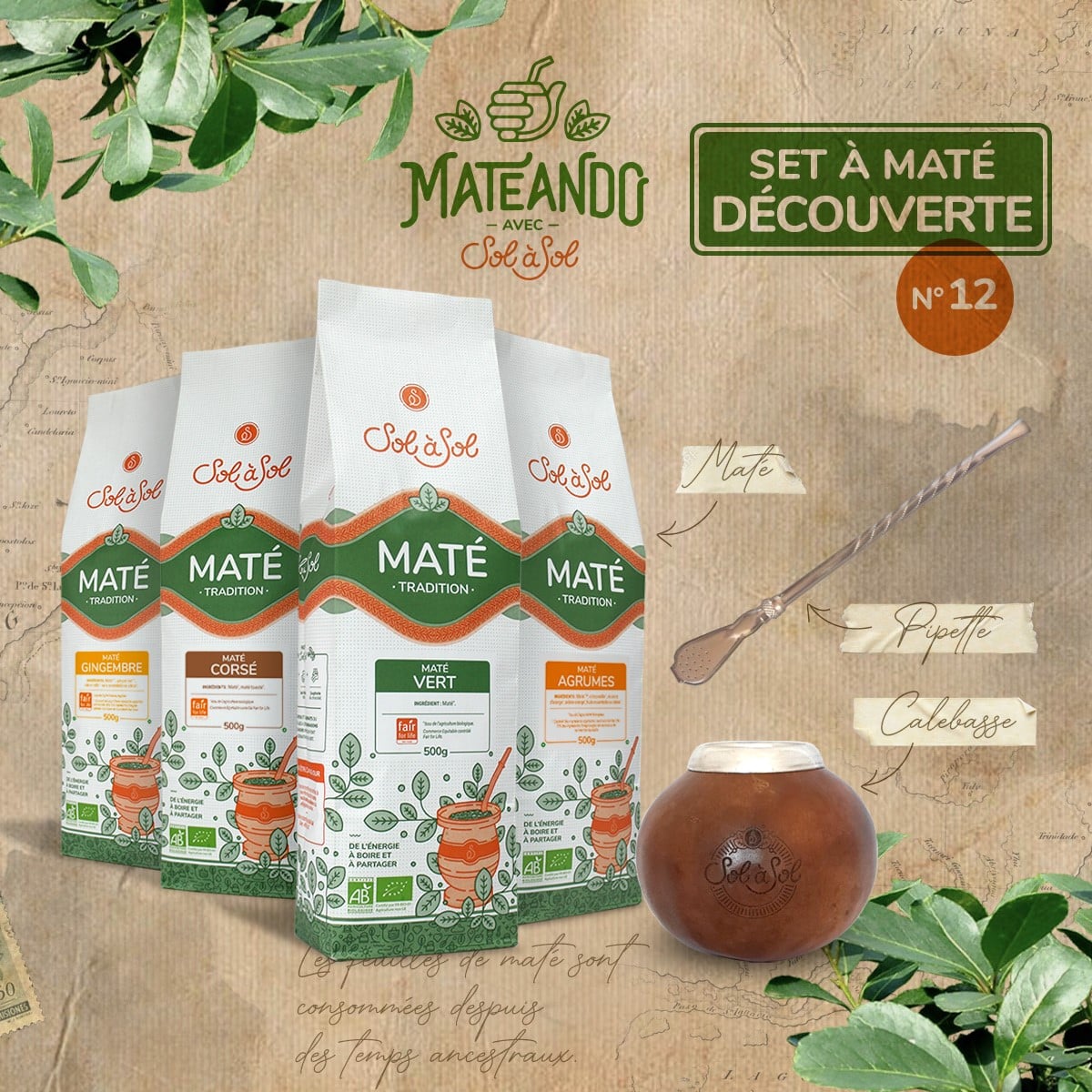 Lot Yerba mate tradition pot et pipette Sol à Sol