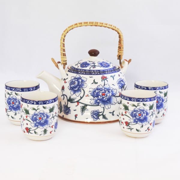 Théière en céramique 4 tasses avec des fleurs bleues