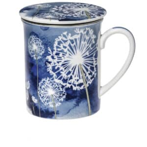 mug bleu avec filtre et couvercle