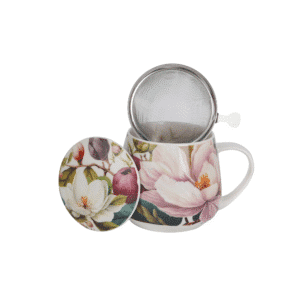 mug en forme de tonneau motifs floral magnolias avec anse